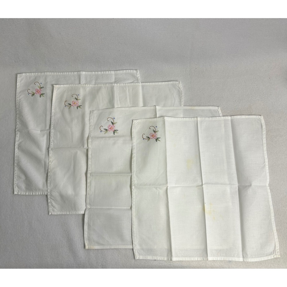 Cottagecore Vintage White Floral Embroidered Napkins Set of 4